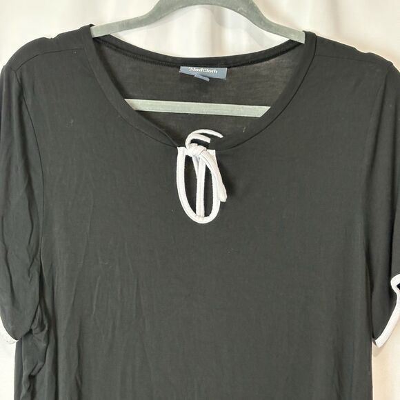 Modcloth Women's Sz 1X Black White Retro Blouse Top Keyhole Neck Short Sleeve - Picture 2 of 7